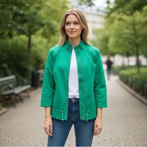 Chico’s 3/4 Sleeve Zip Up Vinny Jacket in Vivid Green